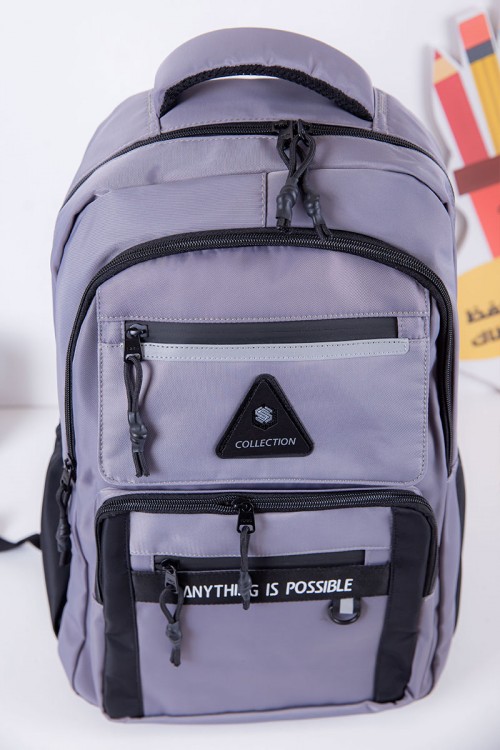 شنطة ظهر مدرسية ولادي لون رصاصي بجيوب متعددة