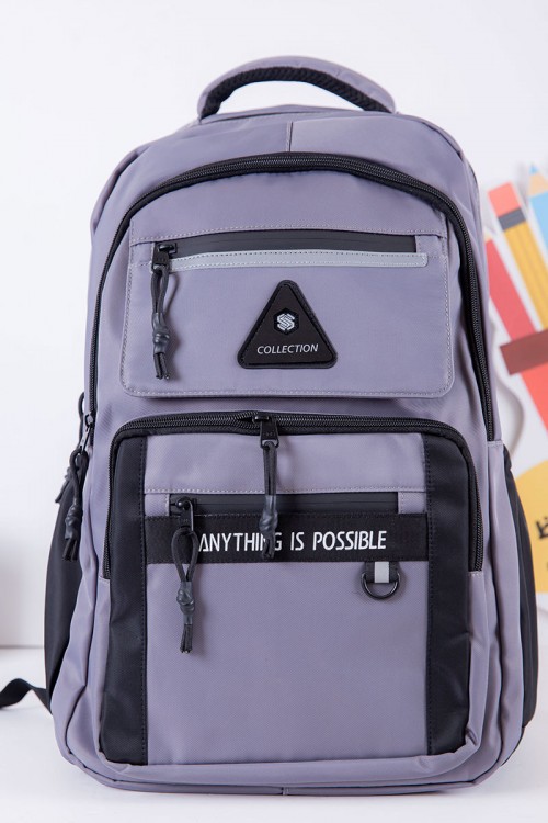 شنطة ظهر مدرسية ولادي لون رصاصي بجيوب متعددة