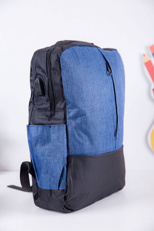 طقم شنط مدرسية 3 قطع لون أسود و أزرق بجيوب متعددة