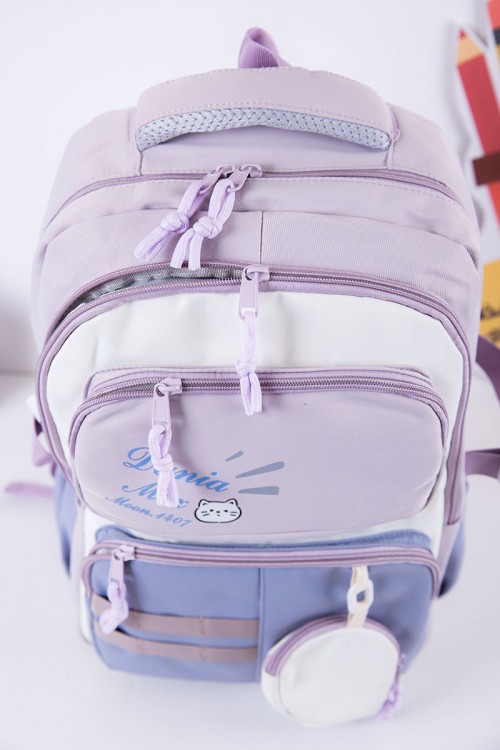 شنطة ظهر مدرسية متعددة الألوان بجيوب متعددة مع محفظة دائرية