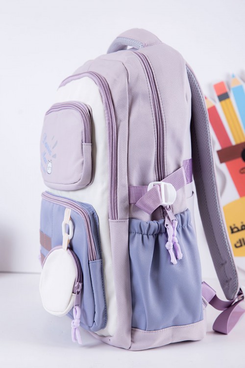 شنطة ظهر مدرسية متعددة الألوان بجيوب متعددة مع محفظة دائرية