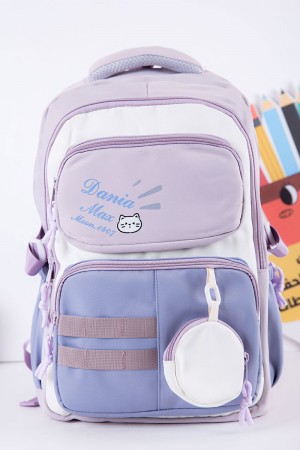 شنطة ظهر مدرسية متعددة الألوان بجيوب متعددة مع محفظة دائرية