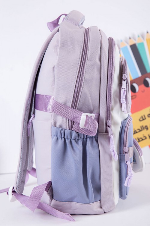 شنطة ظهر مدرسية متعددة الألوان بجيوب متعددة مع محفظة دائرية