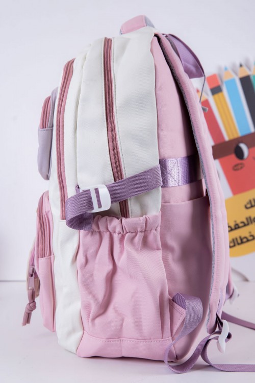 شنطة ظهر مدرسية متعددة الألوان بجيوب متعددة مع محفظة دائرية