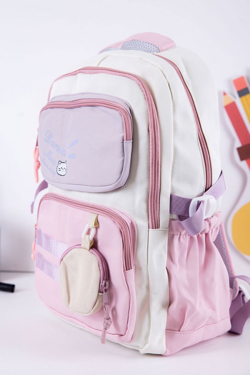 شنطة ظهر مدرسية متعددة الألوان بجيوب متعددة مع محفظة دائرية