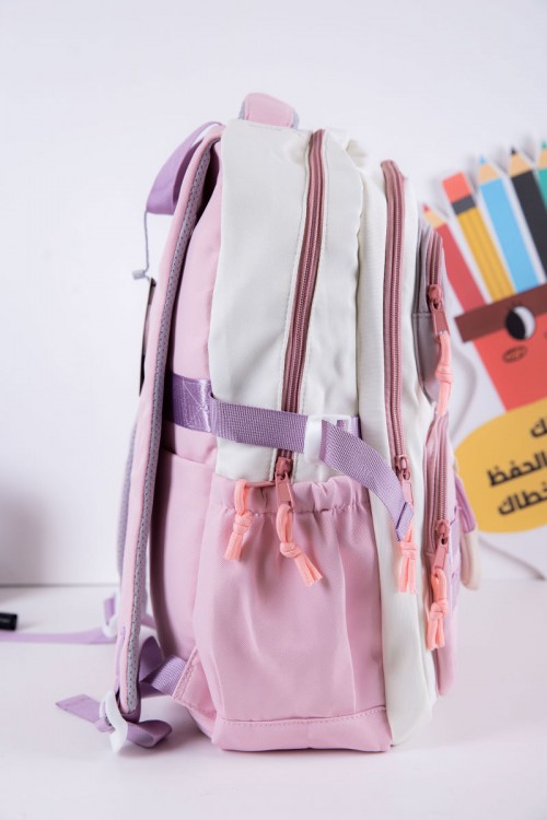 شنطة ظهر مدرسية متعددة الألوان بجيوب متعددة مع محفظة دائرية