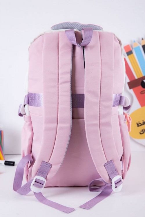 شنطة ظهر مدرسية متعددة الألوان بجيوب متعددة مع محفظة دائرية