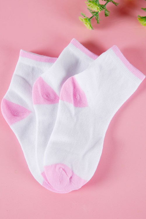 جوارب بناتي لون أبيض و وردي 3 حبات
