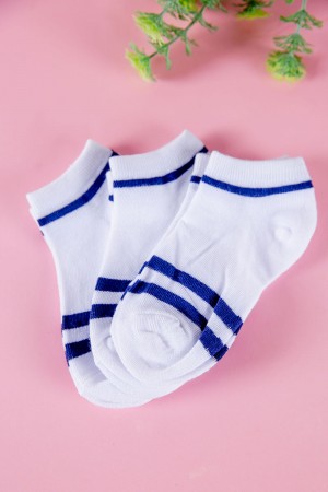جوارب لون أبيض مزينة بخطوط باللون الأزرق 3 حبات