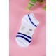جوارب لون أبيض مزينة بخطوط باللون الأزرق 3 حبات