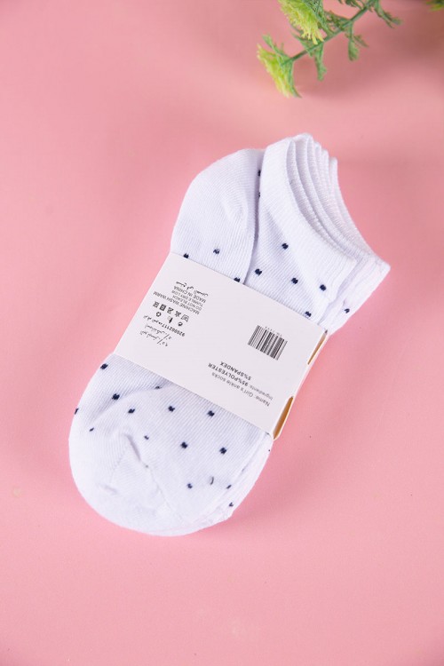 جوارب بناتي لون أبيض منقط باللون الأسود 3 حبات