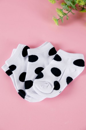 جوارب بناتي لون أبيض منقط باللون الأسود 3 حبات