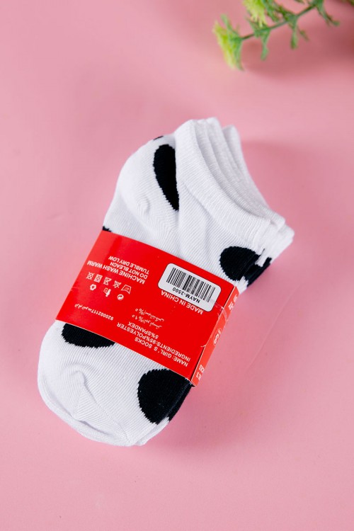 جوارب بناتي لون أبيض منقط باللون الأسود 3 حبات