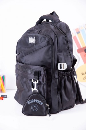 شنطة ظهر مدرسية متعددة الألوان بجيوب متعددة مع محفظة صغيرة