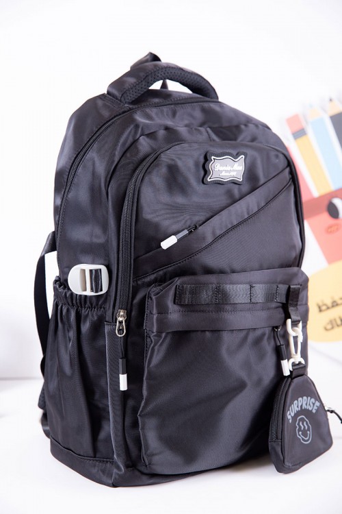 شنطة ظهر مدرسية متعددة الألوان بجيوب متعددة مع محفظة صغيرة