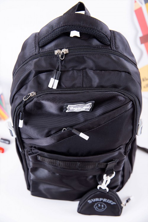 شنطة ظهر مدرسية متعددة الألوان بجيوب متعددة مع محفظة صغيرة