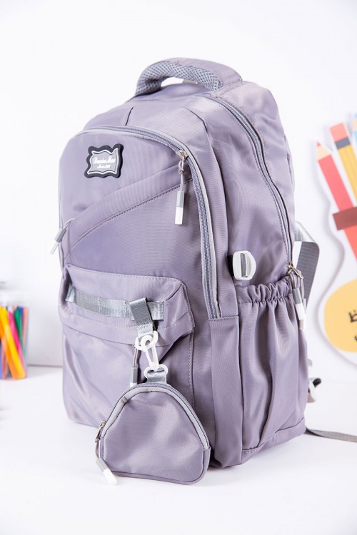 شنطة ظهر مدرسية متعددة الألوان بجيوب متعددة مع محفظة صغيرة