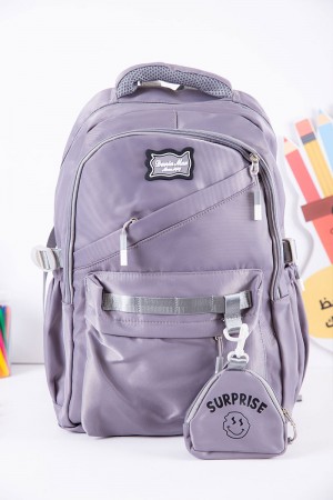 شنطة ظهر مدرسية متعددة الألوان بجيوب متعددة مع محفظة صغيرة