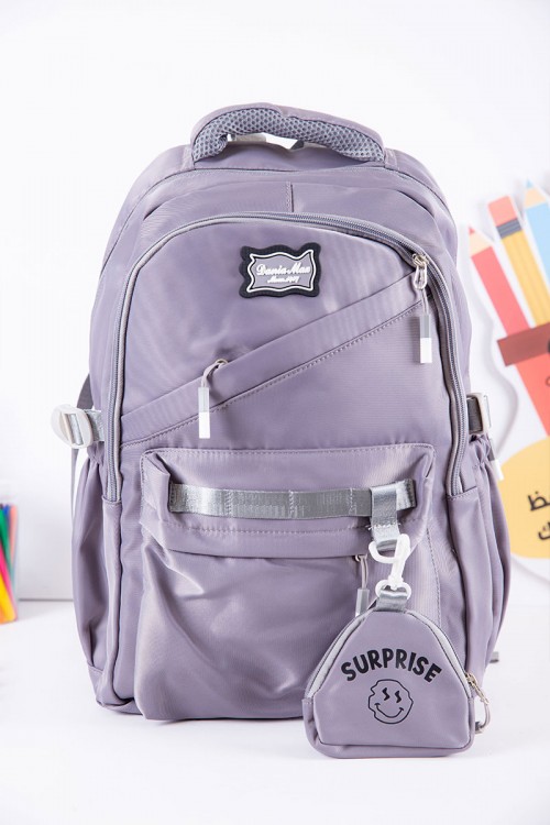 شنطة ظهر مدرسية متعددة الألوان بجيوب متعددة مع محفظة صغيرة