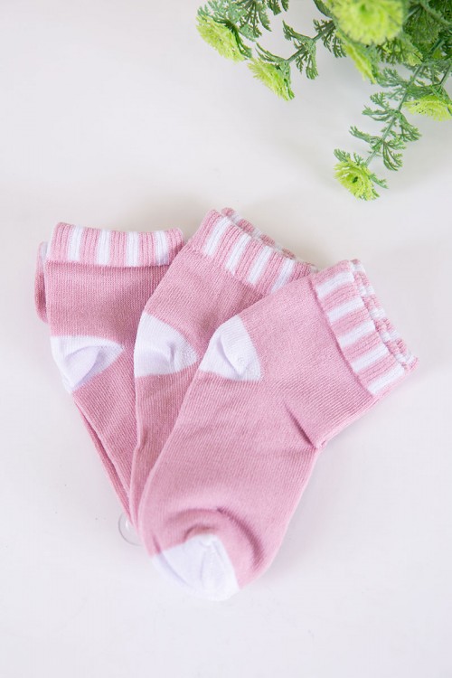 جوارب بناتي لون وردي و أبيض 3 حبات