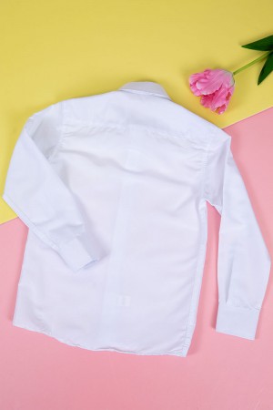 قميص مدرسي لون أبيض بياقة مطوية و بأزرار من الأمام و الأكمام 