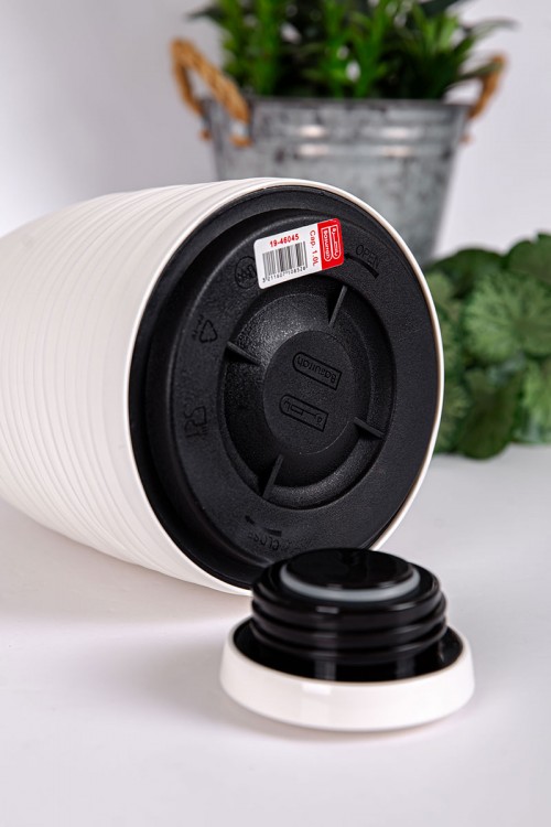 ترمس للقهوة و الشاي لون أبيض مموج حافظ للحرارة و البرودة بسعة 1 لتر