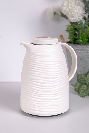 ترمس للقهوة و الشاي لون أبيض مموج حافظ للحرارة و البرودة بسعة 1 لتر