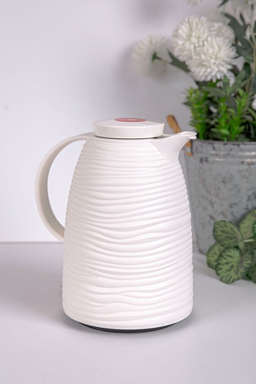 ترمس للقهوة و الشاي لون أبيض مموج حافظ للحرارة و البرودة بسعة 05 لتر