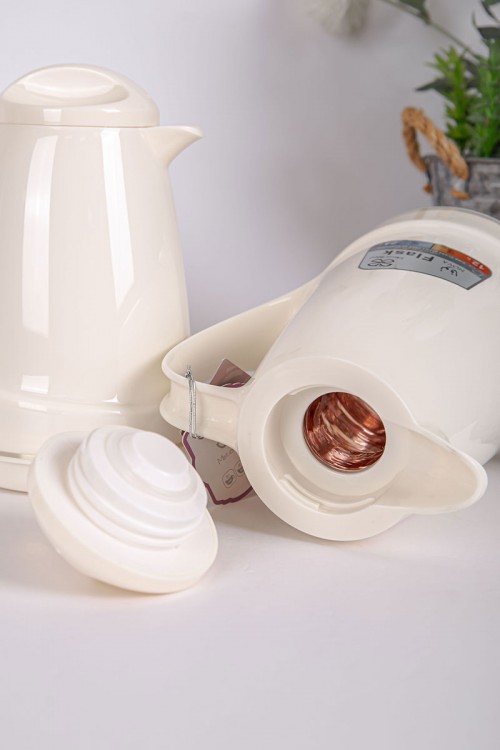 طقم 2 ترامس للقهوة و الشاي لون اوف وايت حافظ للحرارة و البرودة بسعة 1.6 لتر