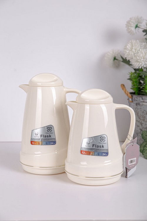 طقم 2 ترامس للقهوة و الشاي لون اوف وايت حافظ للحرارة و البرودة بسعة 1.6 لتر