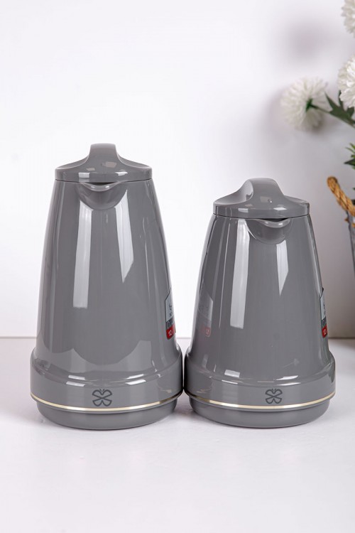 طقم 2 ترامس للقهوة و الشاي لون رصاصي حافظ للحرارة و البرودة بسعة 1.6 لتر
