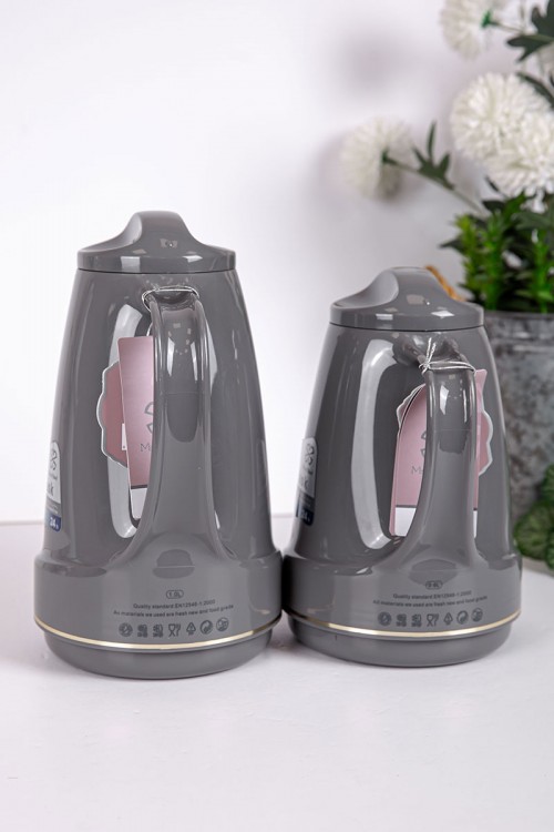 طقم 2 ترامس للقهوة و الشاي لون رصاصي حافظ للحرارة و البرودة بسعة 1.6 لتر