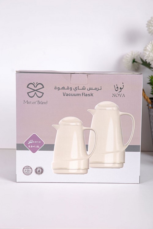 طقم 2 ترامس للقهوة و الشاي لون تفاحي حافظ للحرارة و البرودة بسعة 1.6 لتر