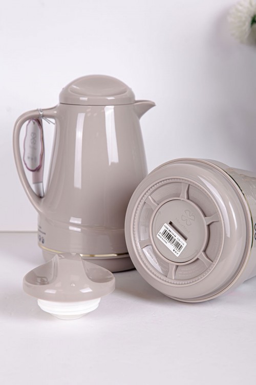 طقم 2 ترامس للقهوة و الشاي لون بيج غامق حافظ للحرارة و البرودة بسعة 1.6 لتر