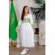 جلابية بناتي قطعتين لليوم الوطني لون أبيض مزينة بتطريز تراثي من الأمام و الأطراف