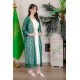جلابية-نسائية-قطعتين-لليوم-الوطني-لون-أبيض-و-أخضر-دانتيل-بتطريز-ذهبي