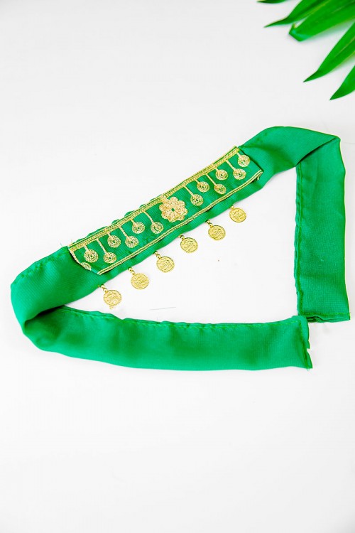 ربطة رأس لليوم الوطني لون أخضر مزينة بجنيهات ذهبية