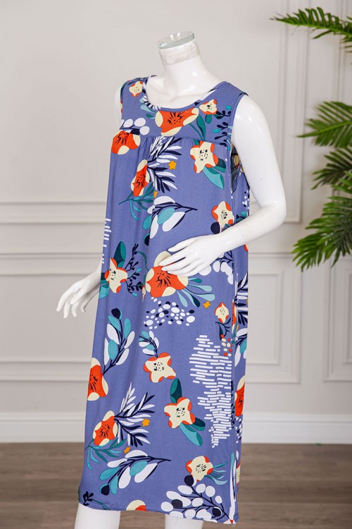 قميص نسائي قصير لون موف مشجر ياقة دائرية بدون أكمام