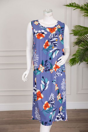 قميص نسائي قصير لون موف مشجر ياقة دائرية بدون أكمام