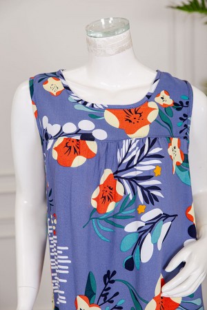 قميص نسائي قصير لون موف مشجر ياقة دائرية بدون أكمام