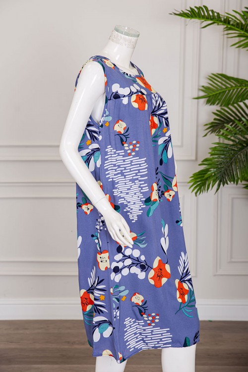 قميص نسائي قصير لون موف مشجر ياقة دائرية بدون أكمام