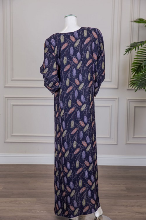 قميص نسائي طويل لون موف غامق مشجر مزين بفصوص كلفة مطرزة و بأكمام طويلة