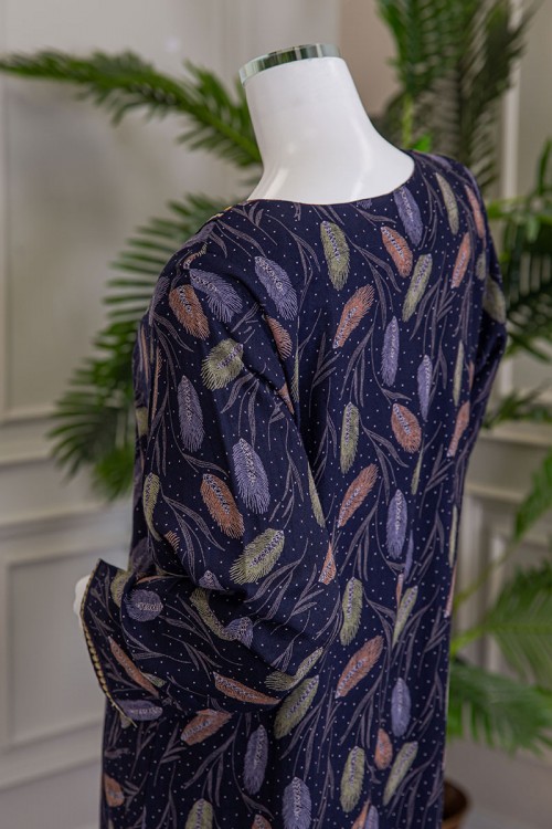 قميص نسائي طويل لون موف غامق مشجر مزين بفصوص كلفة مطرزة و بأكمام طويلة