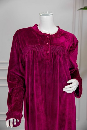 قميص نسائي شتوي طويل لون عودي ياقة دائرية بأزرار و أكمام طويلة