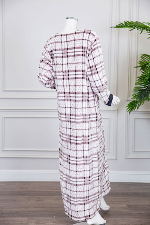 قميص نسائي شتوي طويل متعدد الألوان بنقشة خطوط متقاطعة ومنقّطة