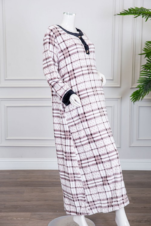 قميص نسائي شتوي طويل متعدد الألوان بنقشة خطوط متقاطعة ومنقّطة