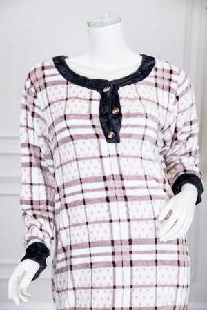 قميص نسائي شتوي طويل متعدد الألوان بنقشة خطوط متقاطعة ومنقّطة