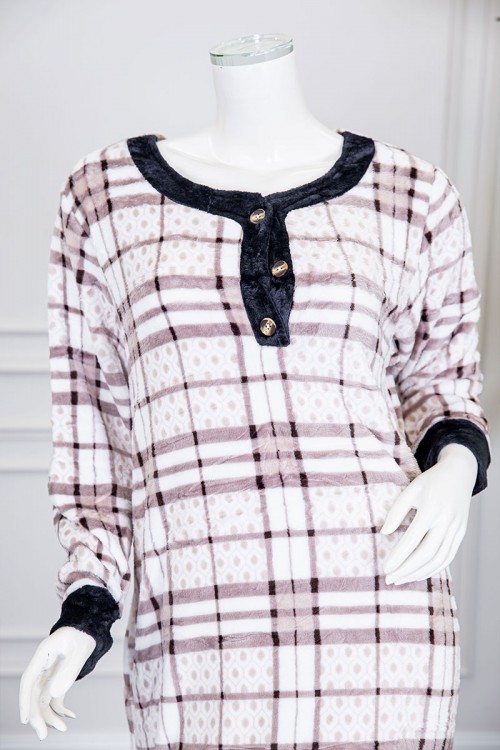 قميص نسائي شتوي طويل متعدد الألوان بنقشة خطوط متقاطعة ومنقّطة