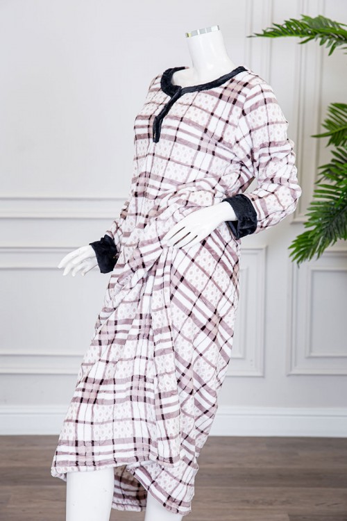 قميص نسائي شتوي طويل متعدد الألوان بنقشة خطوط متقاطعة ومنقّطة