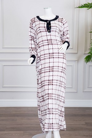 قميص نسائي شتوي طويل متعدد الألوان بنقشة خطوط متقاطعة ومنقّطة